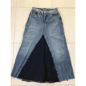 Etica Alex Boy Button Fly A Line Ankle Denim Skirt FLAW